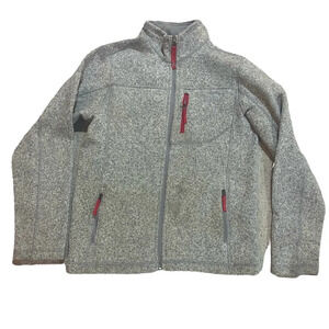 North Face Boys Full Zip Fall Sweater Jacket Back to School Sz L Gray Red